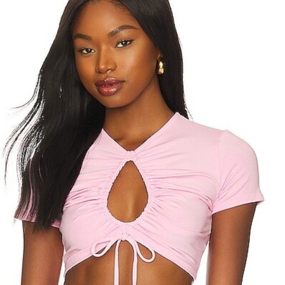 Lovers Friends Stella Pink Ruched Keyhole Cutout Crop Top Short Festival Shirt
